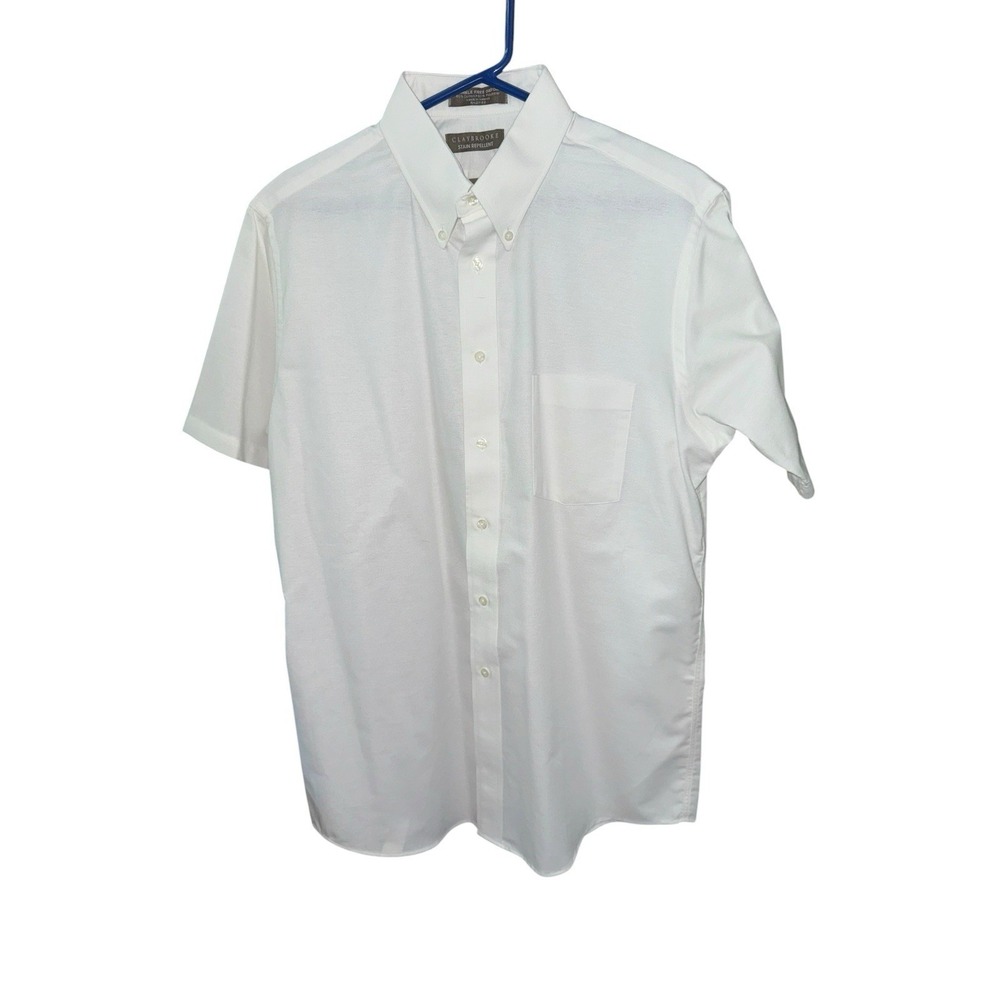 Claybrooke White Oxford Shirt 16 Large‎ Short Sleeve Button Down Wrinkle Free